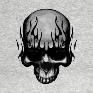 Skull with Flames - Monochrome T-Shirt